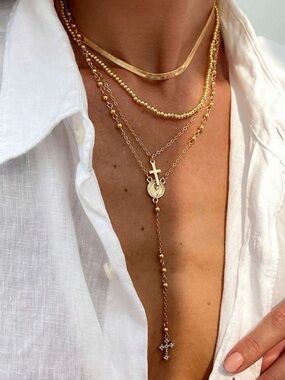 Gold Layered Cross Pendant Necklace - Women Jewelry R 462